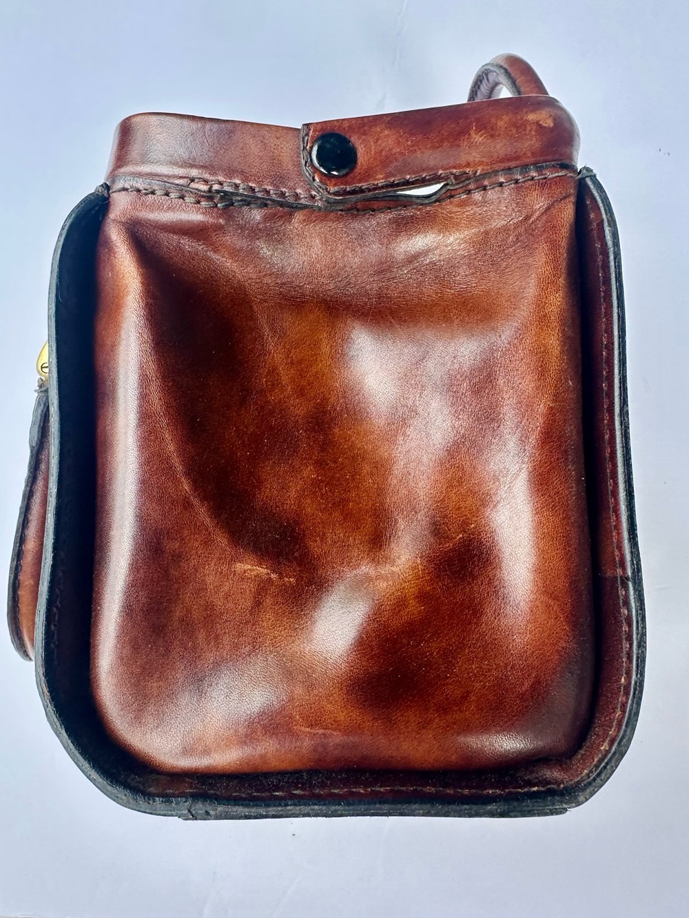 Vintage Leather Small Structured Marbled Brown Leather Handbag w Gold Clasps - Picture 7 of 13